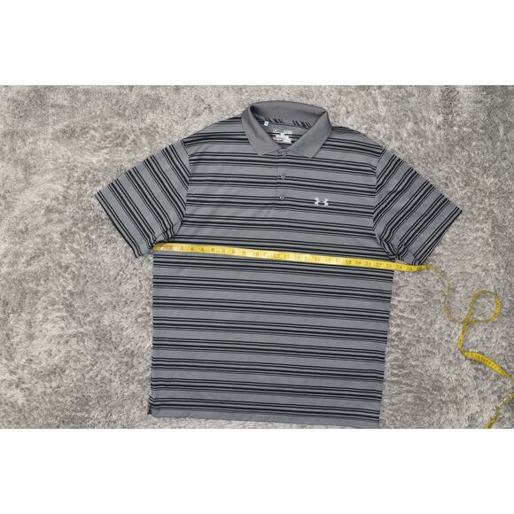 Under Armour Men's XL Gray Polo Shirt 100% Polyester Loose Heatgear Striped - Picture 2 of 6